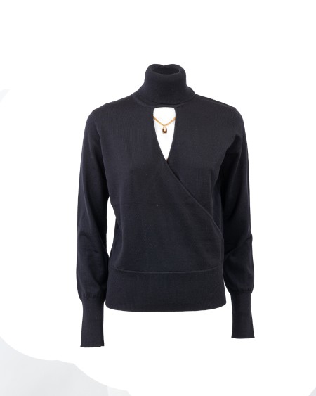 Shop ELISABETTA FRANCHI  Pull: Elisabetta Franchi dolcevita in lana con cut-out
Maniche lunghe.
Motivo cut-out sotto allo scollo impreziosito da charms in metallo dorato.
Accessorio in metallo dorato staccabile.
Composizione: 100% Lana.
Fabbricato in Italia.. MK86B36E2-110